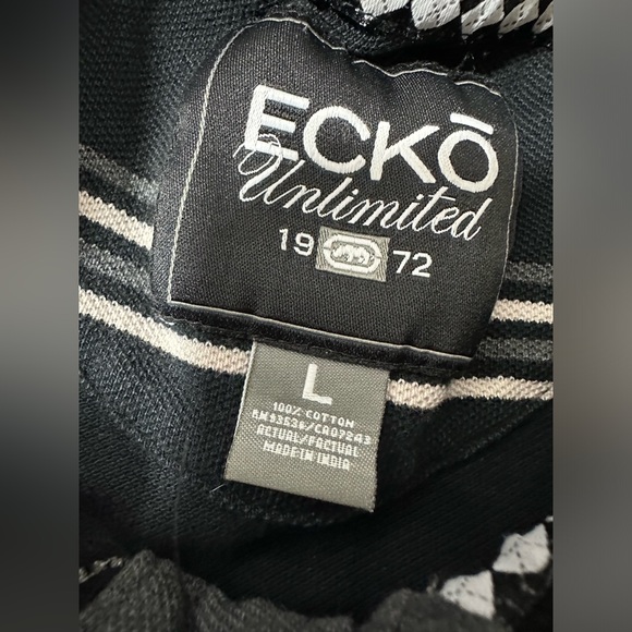 2000s ECKO EMBROIDERED POLO LARGE BLACK RHOMBUS STRIPED - Picture 6 of 15